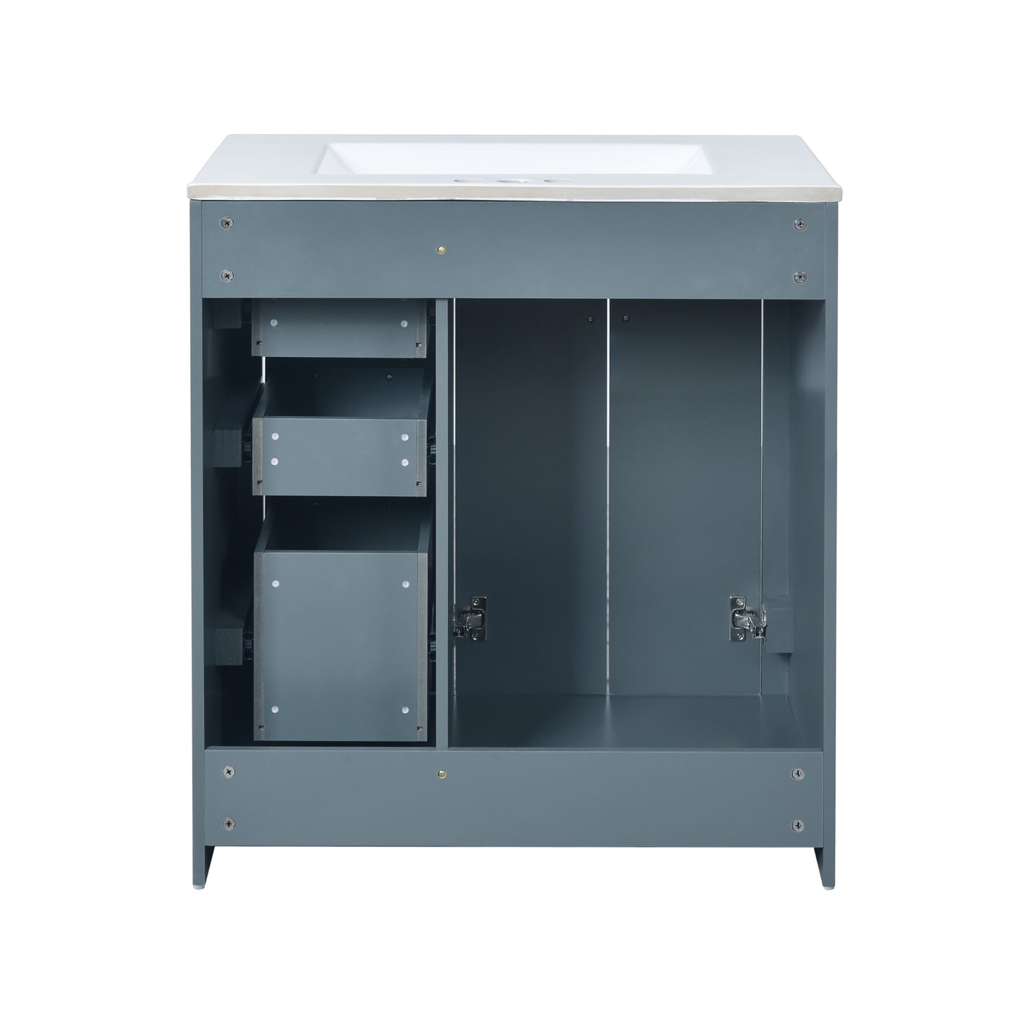 VanityFus 30-in Blue Bathroom Vanity Single Sink Combo with Ceramic Top Undermount 2 Soft Close Doors 3 Drawers