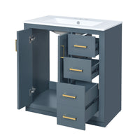 VanityFus 30-in Blue Bathroom Vanity Single Sink Combo with Ceramic Top Undermount 2 Soft Close Doors 3 Drawers