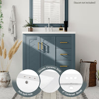 VanityFus 30-in Blue Bathroom Vanity Single Sink Combo with Ceramic Top Undermount 2 Soft Close Doors 3 Drawers