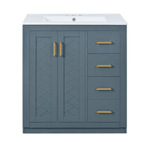 VanityFus 30-in Blue Bathroom Vanity Single Sink Combo with Ceramic Top Undermount 2 Soft Close Doors 3 Drawers