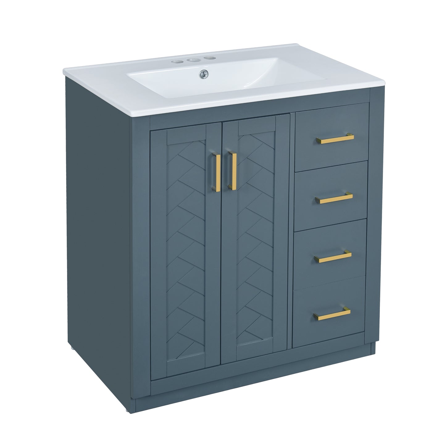 VanityFus 30-in Blue Bathroom Vanity Single Sink Combo with Ceramic Top Undermount 2 Soft Close Doors 3 Drawers