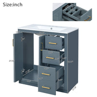 VanityFus 30-in Blue Bathroom Vanity Single Sink Combo with Ceramic Top Undermount 2 Soft Close Doors 3 Drawers