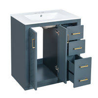 VanityFus 30-in Blue Bathroom Vanity Single Sink Combo with Ceramic Top Undermount 2 Soft Close Doors 3 Drawers
