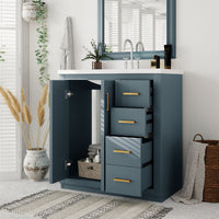 VanityFus 30-in Blue Bathroom Vanity Single Sink Combo with Ceramic Top Undermount 2 Soft Close Doors 3 Drawers