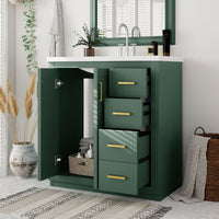 VanityFus 30-in Green Bathroom Vanity Single Sink Combo with Ceramic Top Undermount 2 Soft Close Doors 3 Drawers