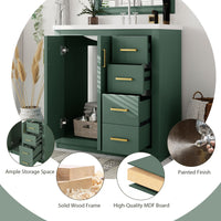 VanityFus 30-in Green Bathroom Vanity Single Sink Combo with Ceramic Top Undermount 2 Soft Close Doors 3 Drawers