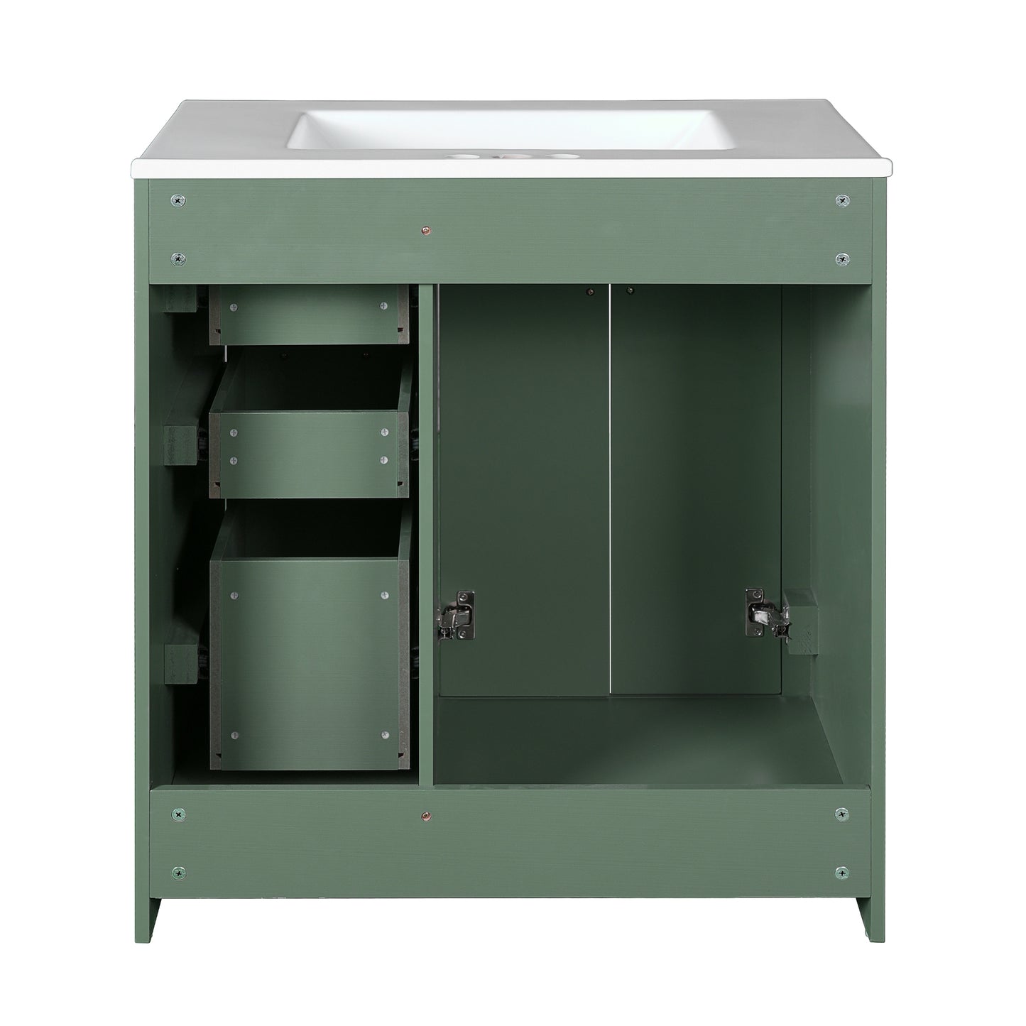VanityFus 30-in Green Bathroom Vanity Single Sink Combo with Ceramic Top Undermount 2 Soft Close Doors 3 Drawers
