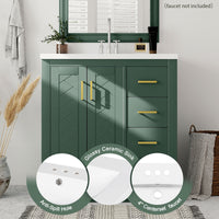VanityFus 30-in Green Bathroom Vanity Single Sink Combo with Ceramic Top Undermount 2 Soft Close Doors 3 Drawers