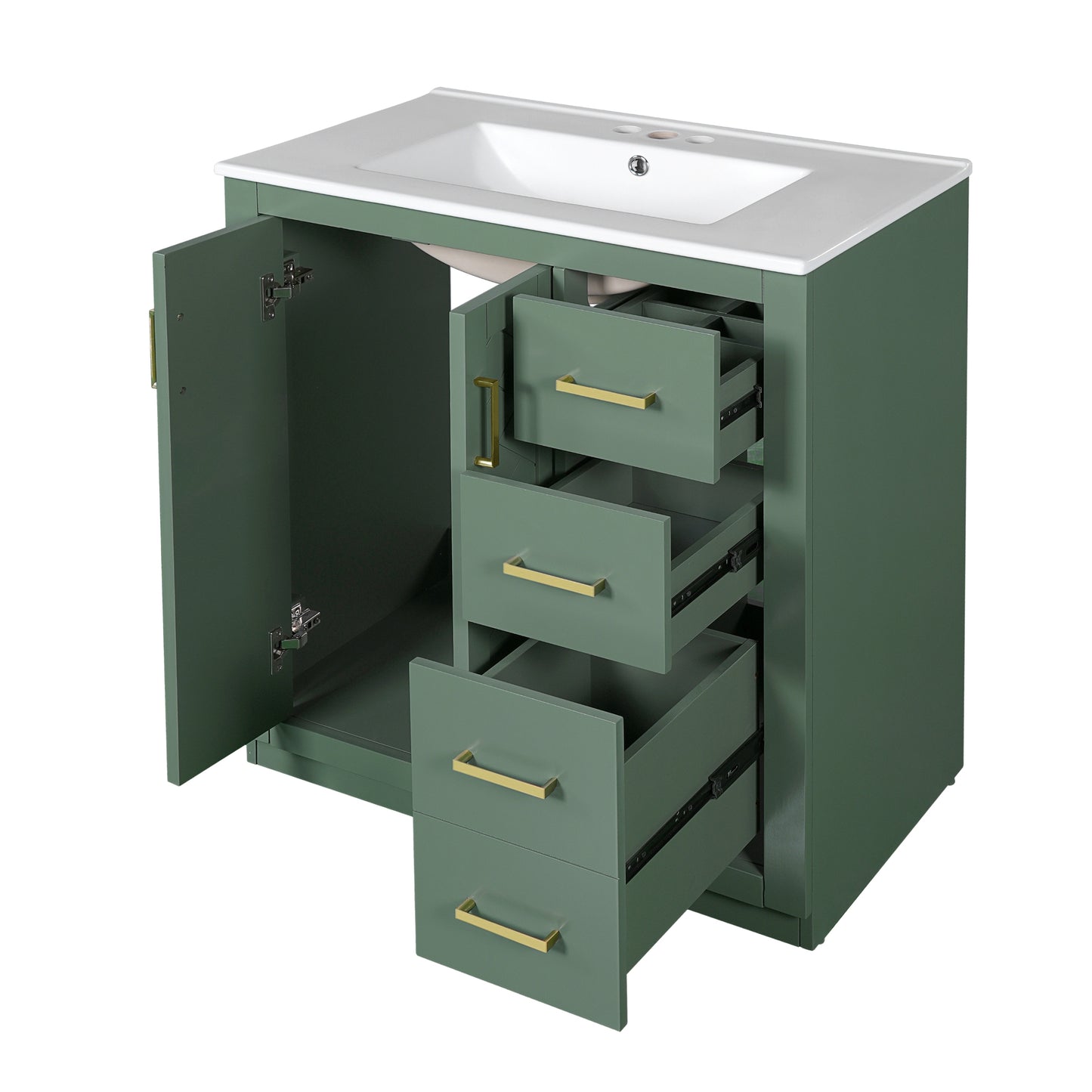 VanityFus 30-in Green Bathroom Vanity Single Sink Combo with Ceramic Top Undermount 2 Soft Close Doors 3 Drawers