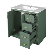 VanityFus 30-in Green Bathroom Vanity Single Sink Combo with Ceramic Top Undermount 2 Soft Close Doors 3 Drawers