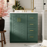 VanityFus 30-in Green Bathroom Vanity Single Sink Combo with Ceramic Top Undermount 2 Soft Close Doors 3 Drawers