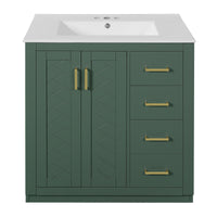 VanityFus 30-in Green Bathroom Vanity Single Sink Combo with Ceramic Top Undermount 2 Soft Close Doors 3 Drawers