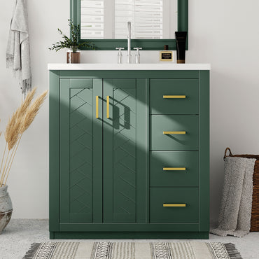 VanityFus 30-in Green Bathroom Vanity Single Sink Combo with Ceramic Top Undermount 2 Soft Close Doors 3 Drawers