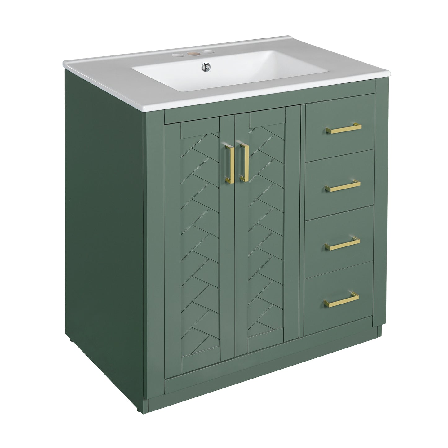 VanityFus 30-in Green Bathroom Vanity Single Sink Combo with Ceramic Top Undermount 2 Soft Close Doors 3 Drawers