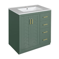VanityFus 30-in Green Bathroom Vanity Single Sink Combo with Ceramic Top Undermount 2 Soft Close Doors 3 Drawers