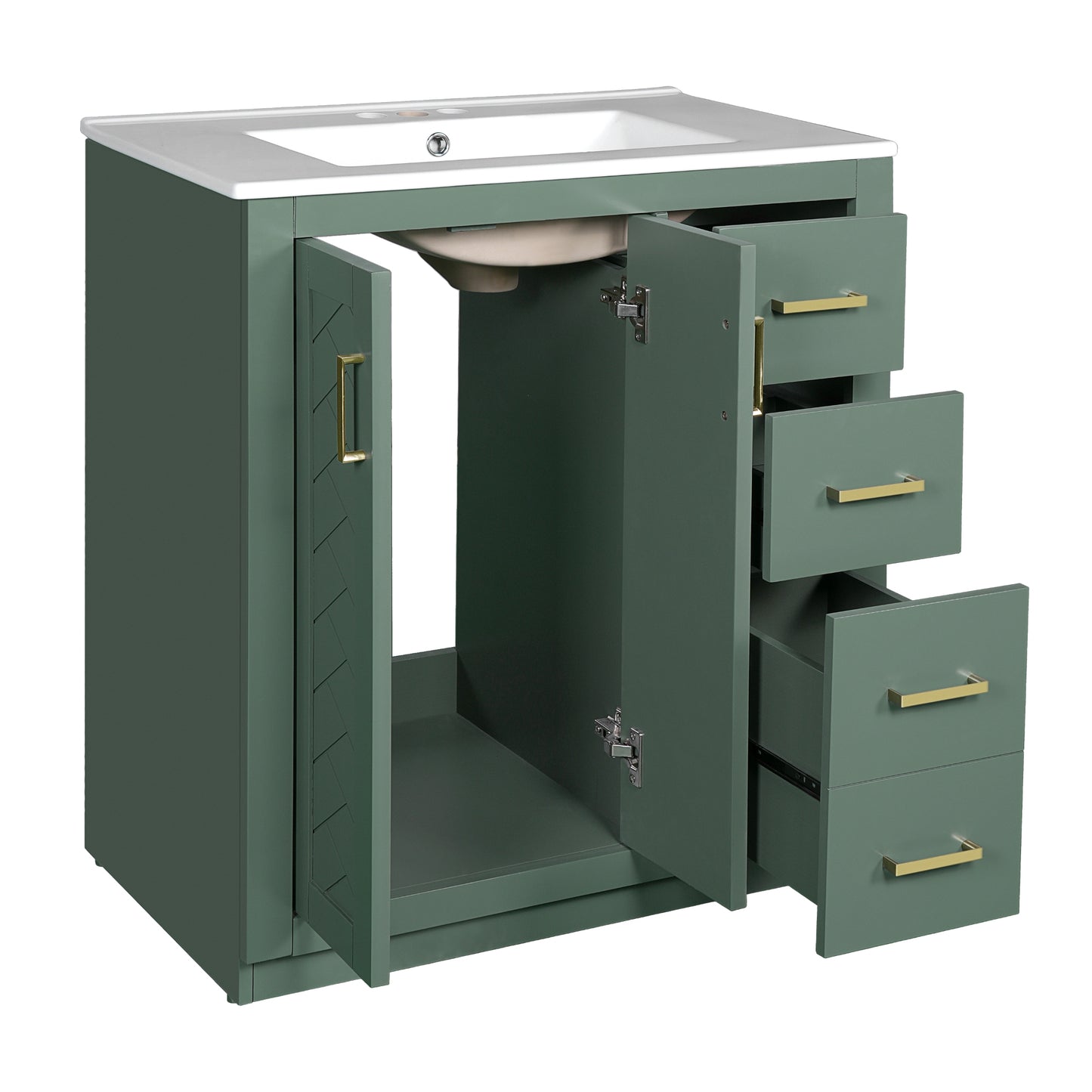 VanityFus 30-in Green Bathroom Vanity Single Sink Combo with Ceramic Top Undermount 2 Soft Close Doors 3 Drawers