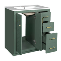 VanityFus 30-in Green Bathroom Vanity Single Sink Combo with Ceramic Top Undermount 2 Soft Close Doors 3 Drawers