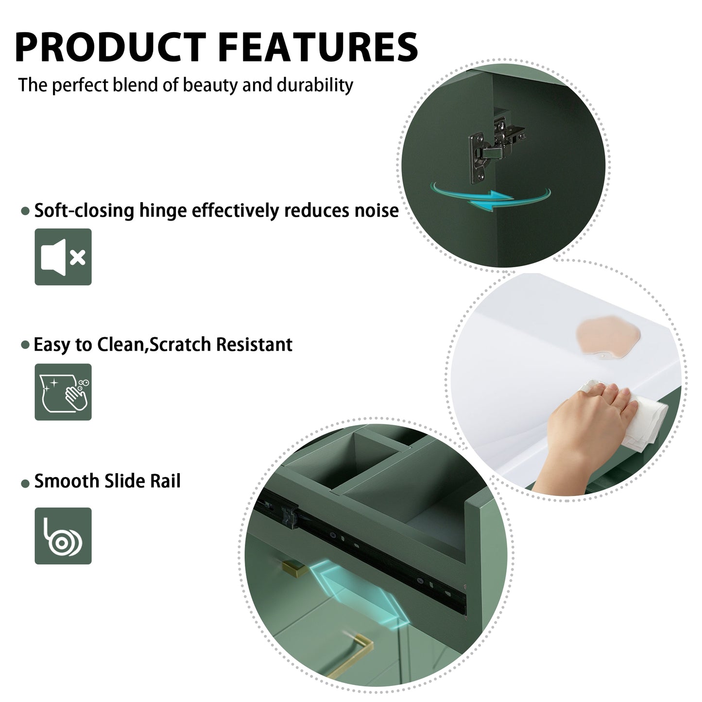 VanityFus 30-in Green Bathroom Vanity Single Sink Combo with Ceramic Top Undermount 2 Soft Close Doors 3 Drawers