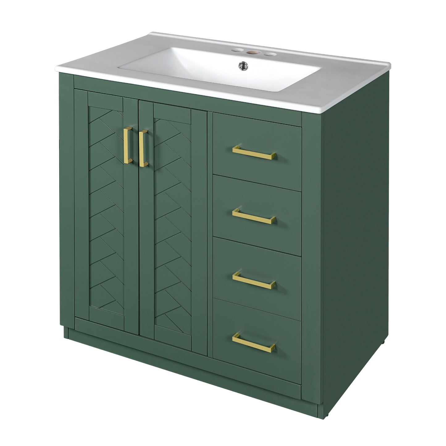 VanityFus 30-in Green Bathroom Vanity Single Sink Combo with Ceramic Top Undermount 2 Soft Close Doors 3 Drawers