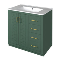 VanityFus 30-in Green Bathroom Vanity Single Sink Combo with Ceramic Top Undermount 2 Soft Close Doors 3 Drawers