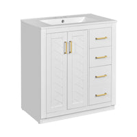 VanityFus 30-in White Bathroom Vanity Single Sink Combo with Ceramic Top Undermount 2 Soft Close Doors 3 Drawers