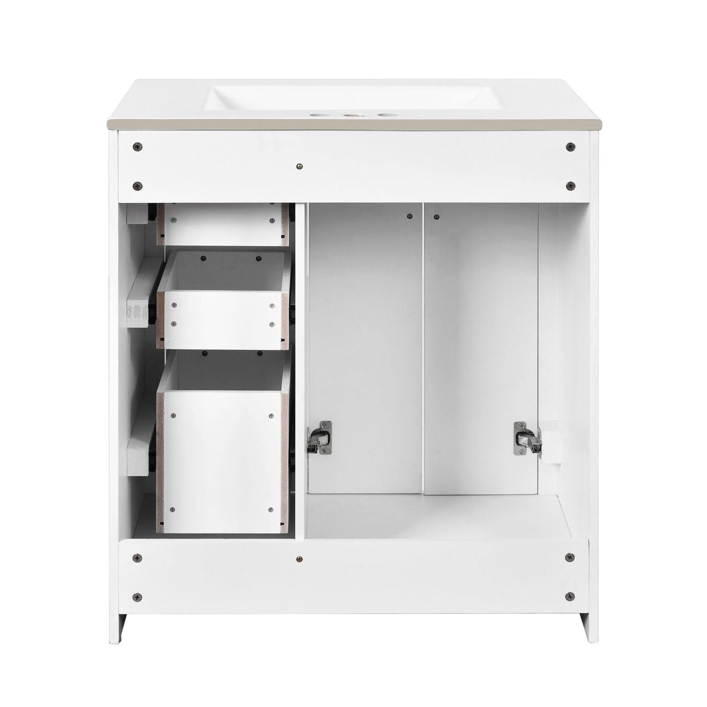 VanityFus 30-in White Bathroom Vanity Single Sink Combo with Ceramic Top Undermount 2 Soft Close Doors 3 Drawers