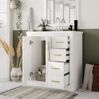 VanityFus 30-in White Bathroom Vanity Single Sink Combo with Ceramic Top Undermount 2 Soft Close Doors 3 Drawers