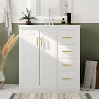VanityFus 30-in White Bathroom Vanity Single Sink Combo with Ceramic Top Undermount 2 Soft Close Doors 3 Drawers