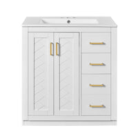 VanityFus 30-in White Bathroom Vanity Single Sink Combo with Ceramic Top Undermount 2 Soft Close Doors 3 Drawers