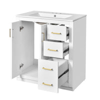VanityFus 30-in White Bathroom Vanity Single Sink Combo with Ceramic Top Undermount 2 Soft Close Doors 3 Drawers