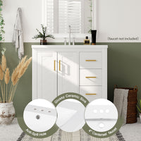 VanityFus 30-in White Bathroom Vanity Single Sink Combo with Ceramic Top Undermount 2 Soft Close Doors 3 Drawers