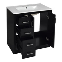 VanityFus 30-in Black Bathroom Vanity Single Sink Combo with Ceramic Top Undermount 2 Soft Close Doors 3 Drawers