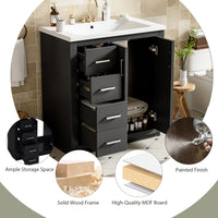 VanityFus 30-in Black Bathroom Vanity Single Sink Combo with Ceramic Top Undermount 2 Soft Close Doors 3 Drawers