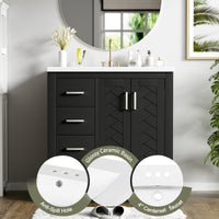 VanityFus 30-in Black Bathroom Vanity Single Sink Combo with Ceramic Top Undermount 2 Soft Close Doors 3 Drawers