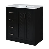 VanityFus 30-in Black Bathroom Vanity Single Sink Combo with Ceramic Top Undermount 2 Soft Close Doors 3 Drawers