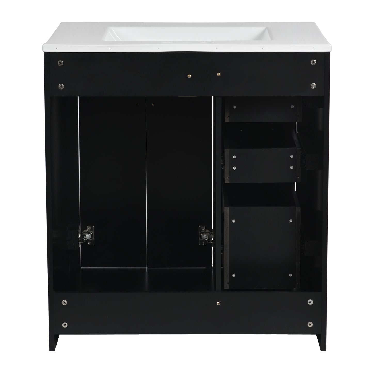 VanityFus 30-in Black Bathroom Vanity Single Sink Combo with Ceramic Top Undermount 2 Soft Close Doors 3 Drawers