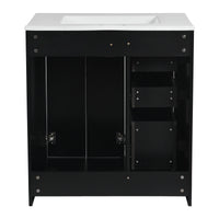 VanityFus 30-in Black Bathroom Vanity Single Sink Combo with Ceramic Top Undermount 2 Soft Close Doors 3 Drawers