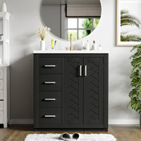 VanityFus 30-in Black Bathroom Vanity Single Sink Combo with Ceramic Top Undermount 2 Soft Close Doors 3 Drawers