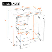 VanityFus 30-in Black Bathroom Vanity Single Sink Combo with Ceramic Top Undermount 2 Soft Close Doors 3 Drawers