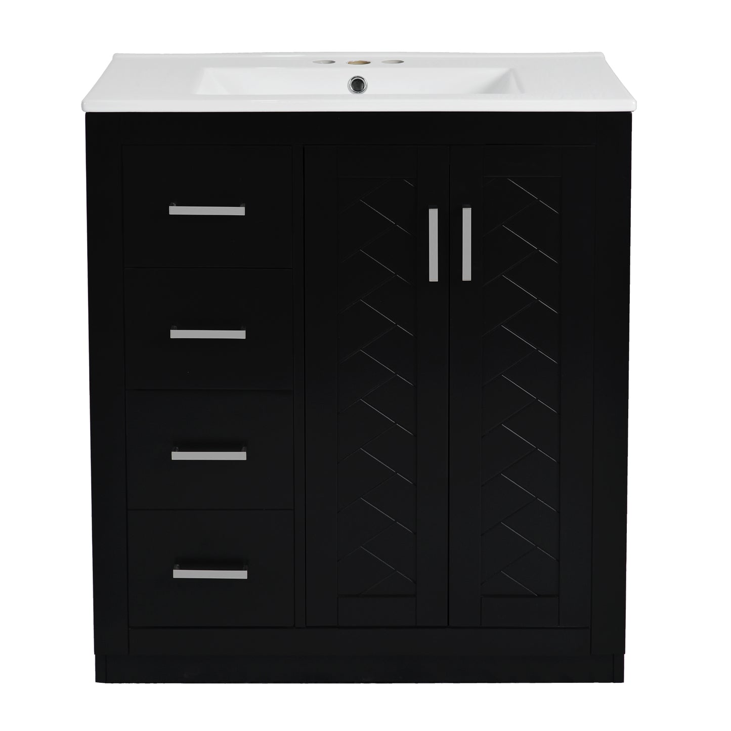 VanityFus 30-in Black Bathroom Vanity Single Sink Combo with Ceramic Top Undermount 2 Soft Close Doors 3 Drawers