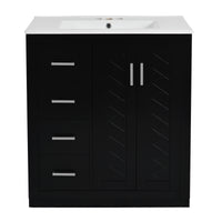 VanityFus 30-in Black Bathroom Vanity Single Sink Combo with Ceramic Top Undermount 2 Soft Close Doors 3 Drawers