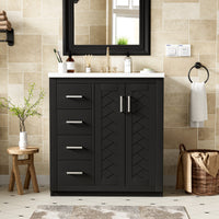 VanityFus 30-in Black Bathroom Vanity Single Sink Combo with Ceramic Top Undermount 2 Soft Close Doors 3 Drawers
