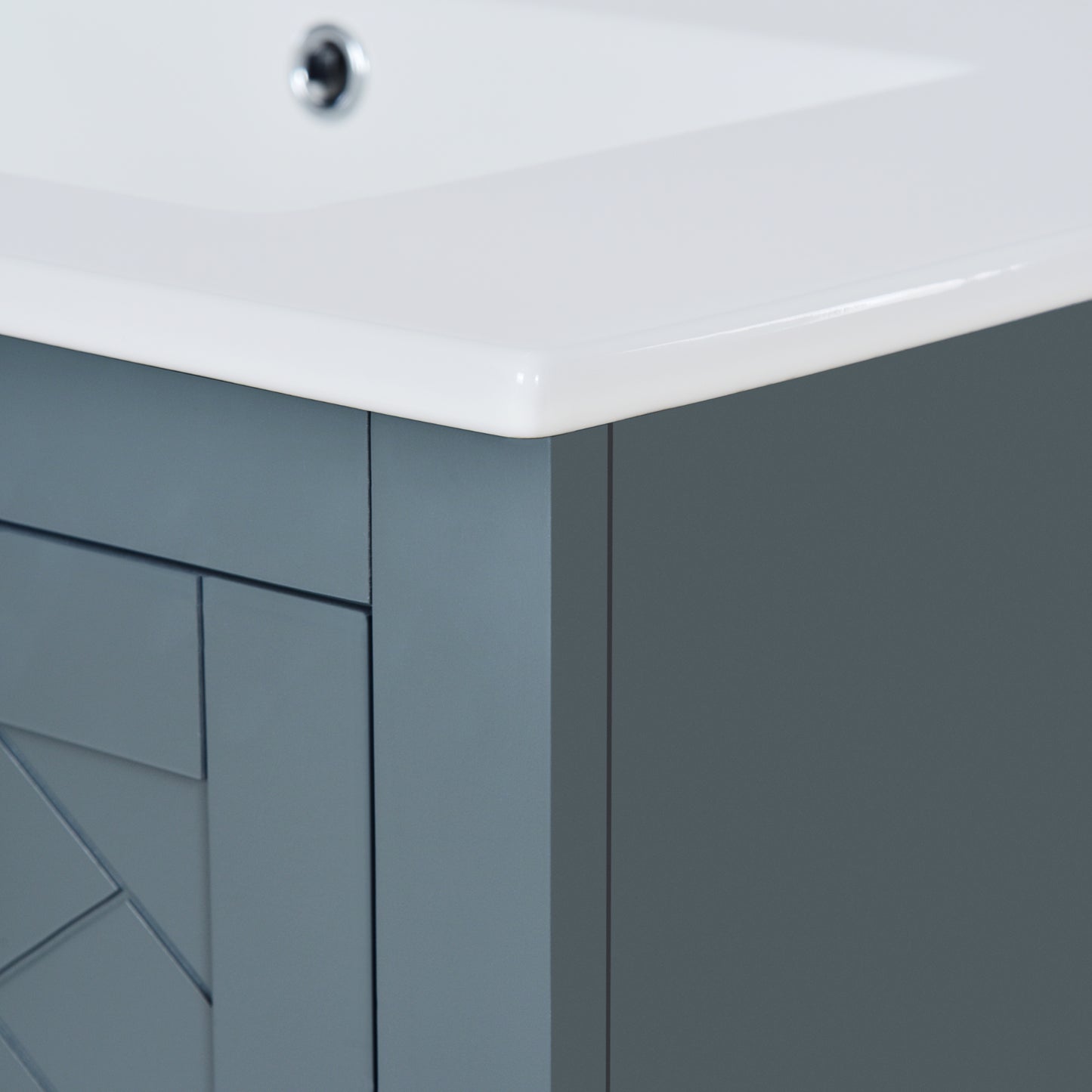 VanityFus 30-in Blue Bathroom Vanity Single Sink Combo with Ceramic Top Undermount 2 Soft Close Doors 3 Drawers
