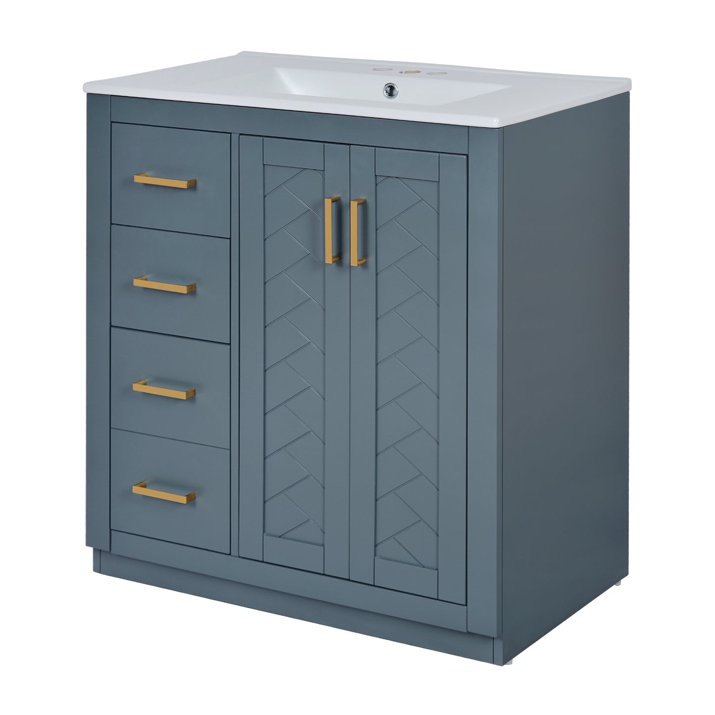 VanityFus 30-in Blue Bathroom Vanity Single Sink Combo with Ceramic Top Undermount 2 Soft Close Doors 3 Drawers