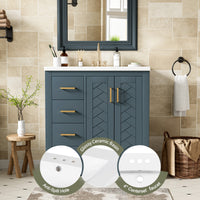 VanityFus 30-in Blue Bathroom Vanity Single Sink Combo with Ceramic Top Undermount 2 Soft Close Doors 3 Drawers