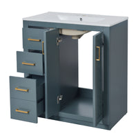 VanityFus 30-in Blue Bathroom Vanity Single Sink Combo with Ceramic Top Undermount 2 Soft Close Doors 3 Drawers
