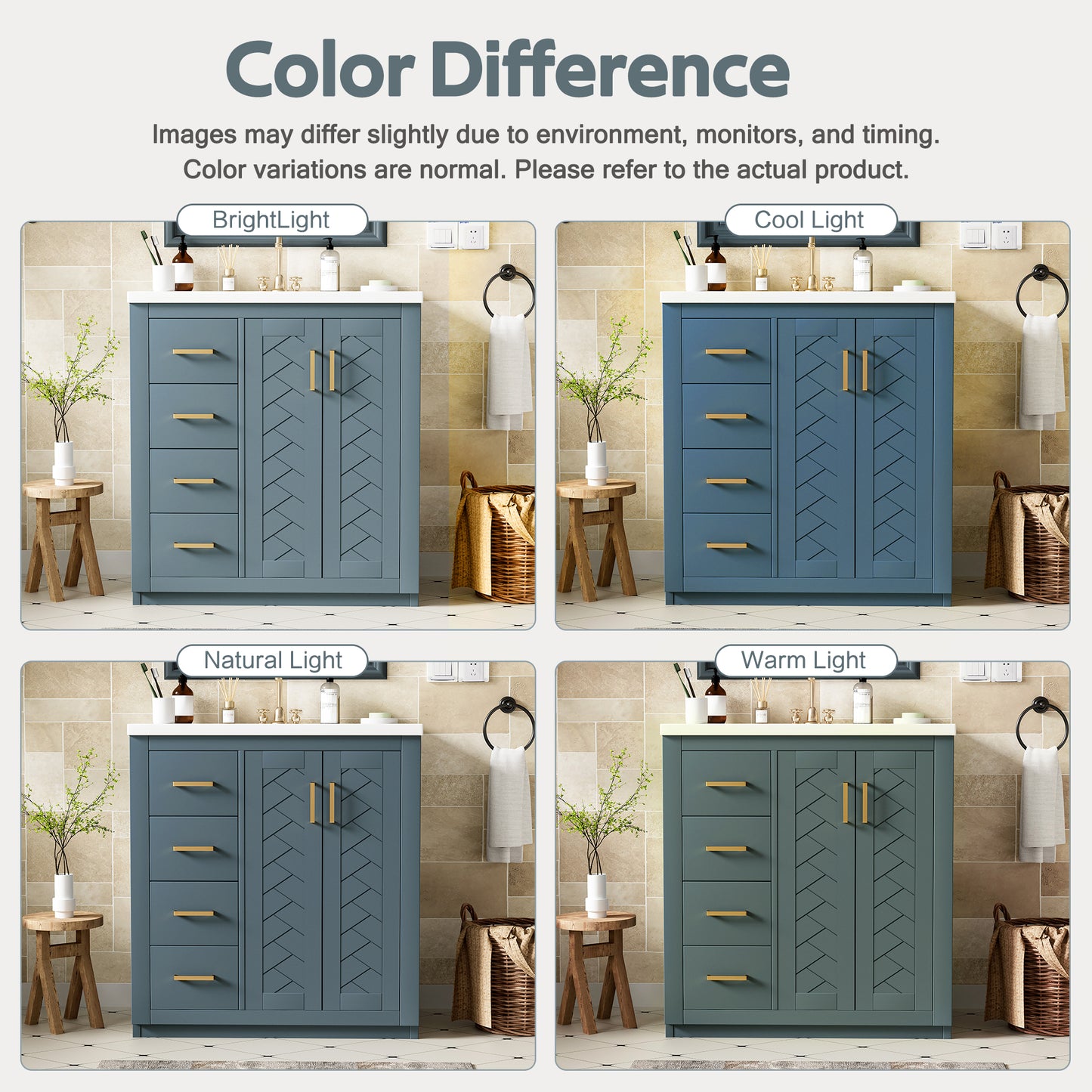 VanityFus 30-in Blue Bathroom Vanity Single Sink Combo with Ceramic Top Undermount 2 Soft Close Doors 3 Drawers