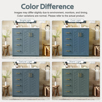 VanityFus 30-in Blue Bathroom Vanity Single Sink Combo with Ceramic Top Undermount 2 Soft Close Doors 3 Drawers