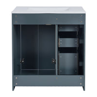 VanityFus 30-in Blue Bathroom Vanity Single Sink Combo with Ceramic Top Undermount 2 Soft Close Doors 3 Drawers