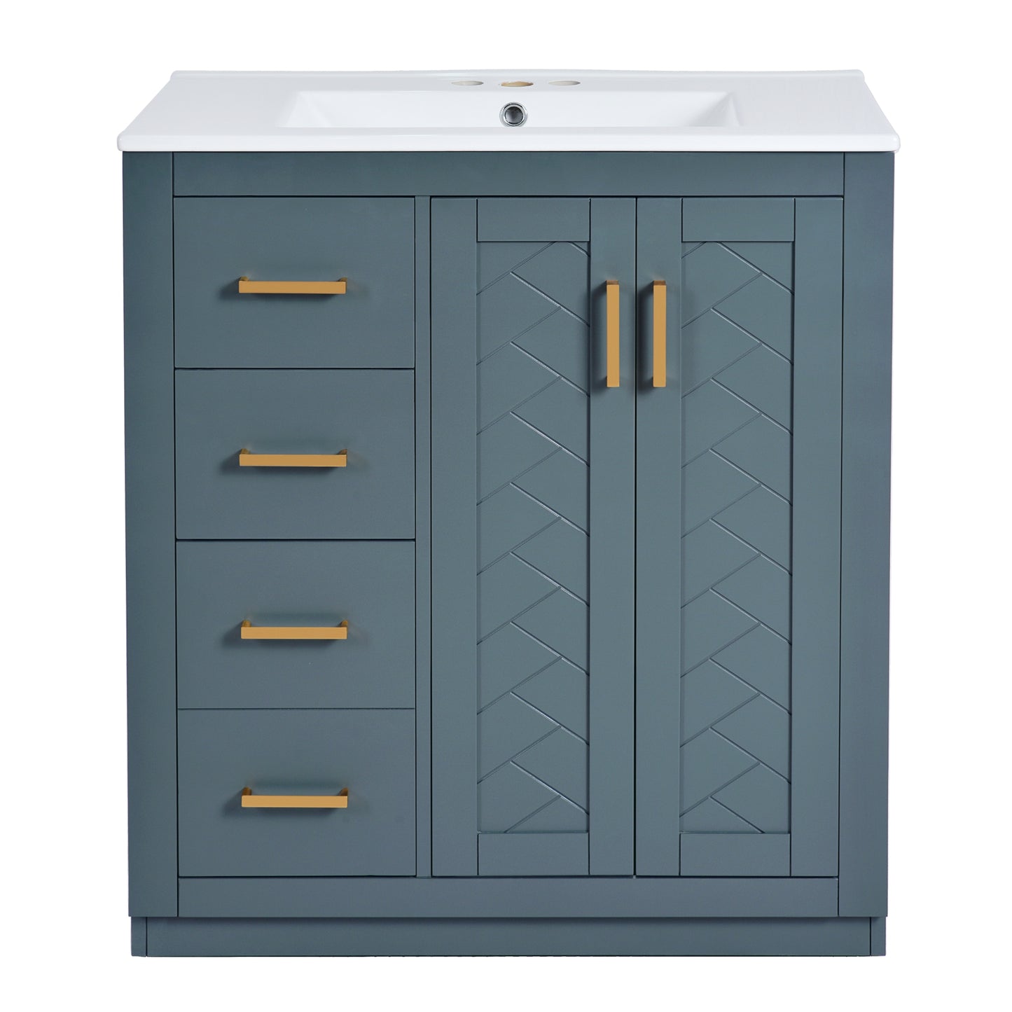 VanityFus 30-in Blue Bathroom Vanity Single Sink Combo with Ceramic Top Undermount 2 Soft Close Doors 3 Drawers